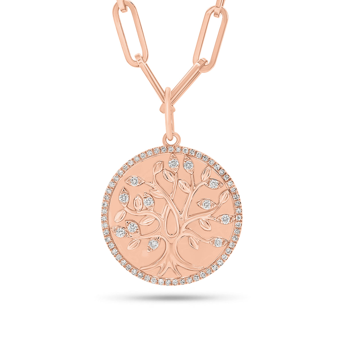 Diamond Tree of Life Circle Pendant - 14K gold weighing 3.24 grams - 71 round diamonds weighing 0.28 carats