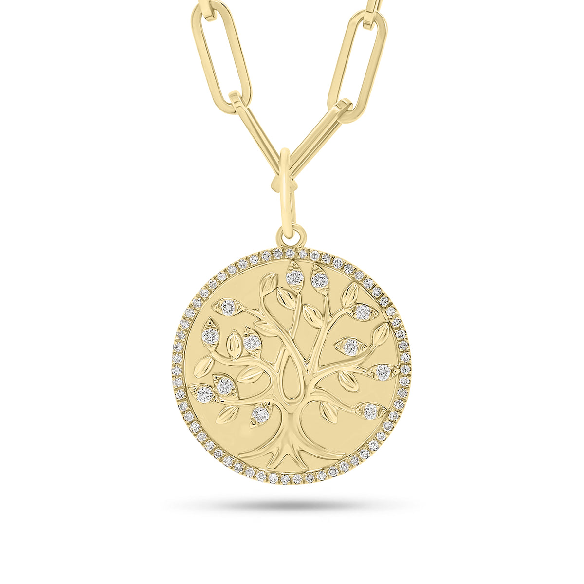 Diamond Tree of Life Circle Pendant - 14K gold weighing 3.24 grams  - 71 round diamonds weighing 0.28 carats