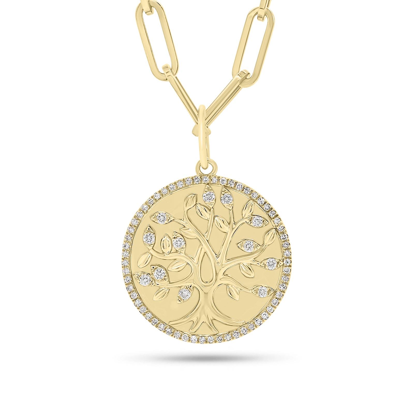 Diamond Tree of Life Circle Pendant - 14K gold weighing 3.24 grams  - 71 round diamonds weighing 0.28 carats