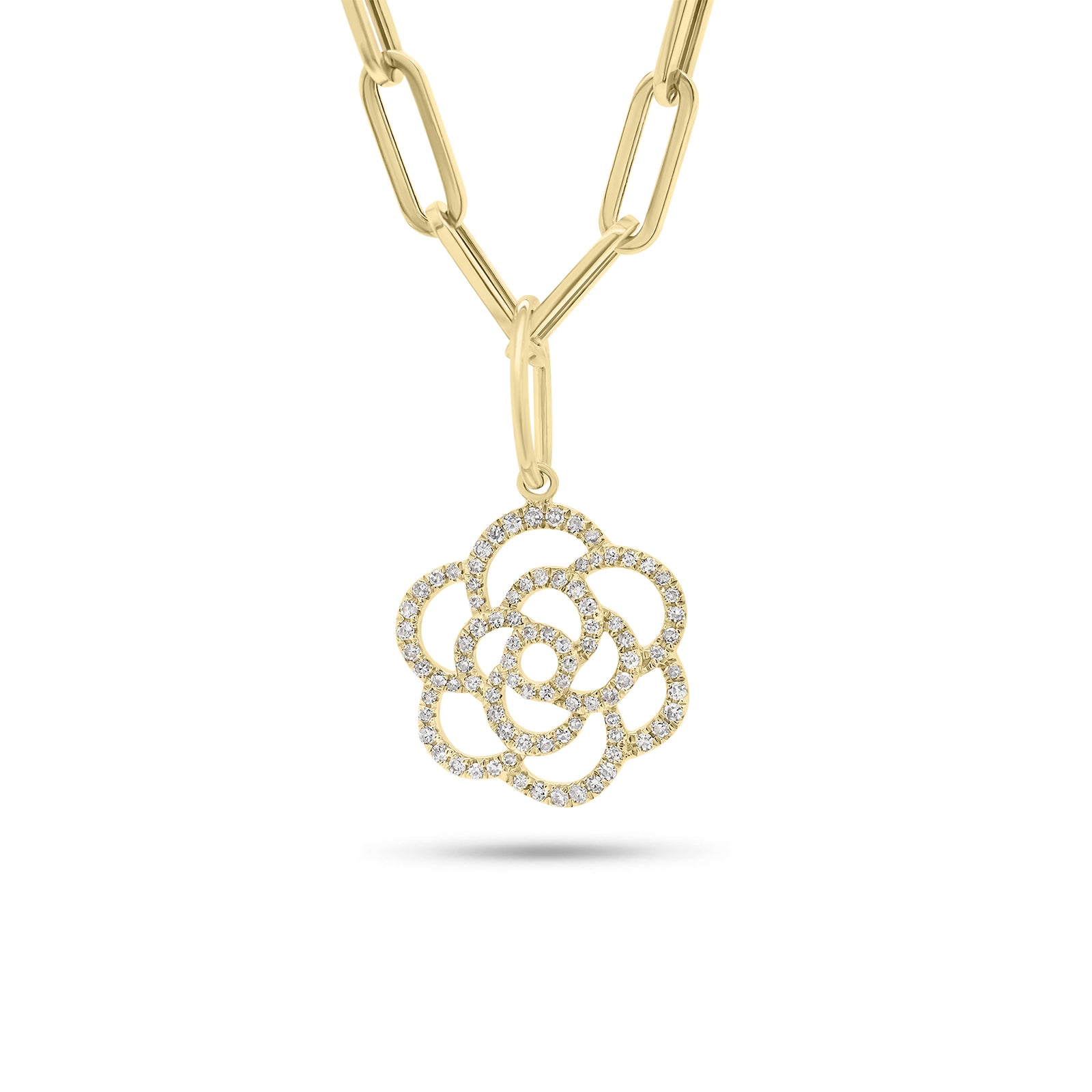 Diamond Rose Cutout Pendant - 14K gold weighing 1.54 grams  - 90 round diamonds weighing 0.28 carats