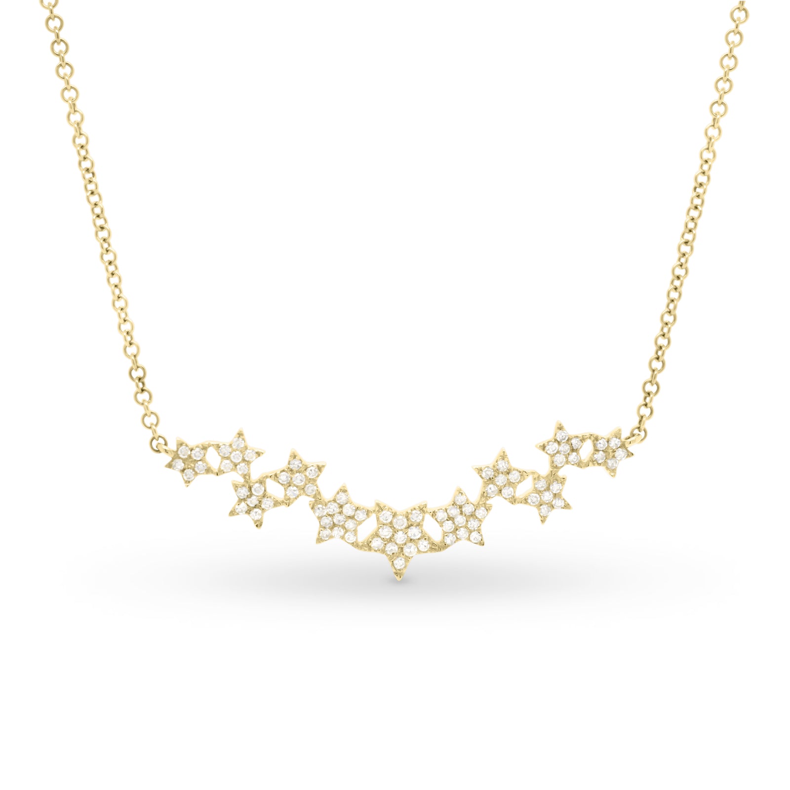 Diamond Star Bar Necklace - 14K gold weighing 1.98 grams  - 79 round diamonds weighing 0.20 carats
