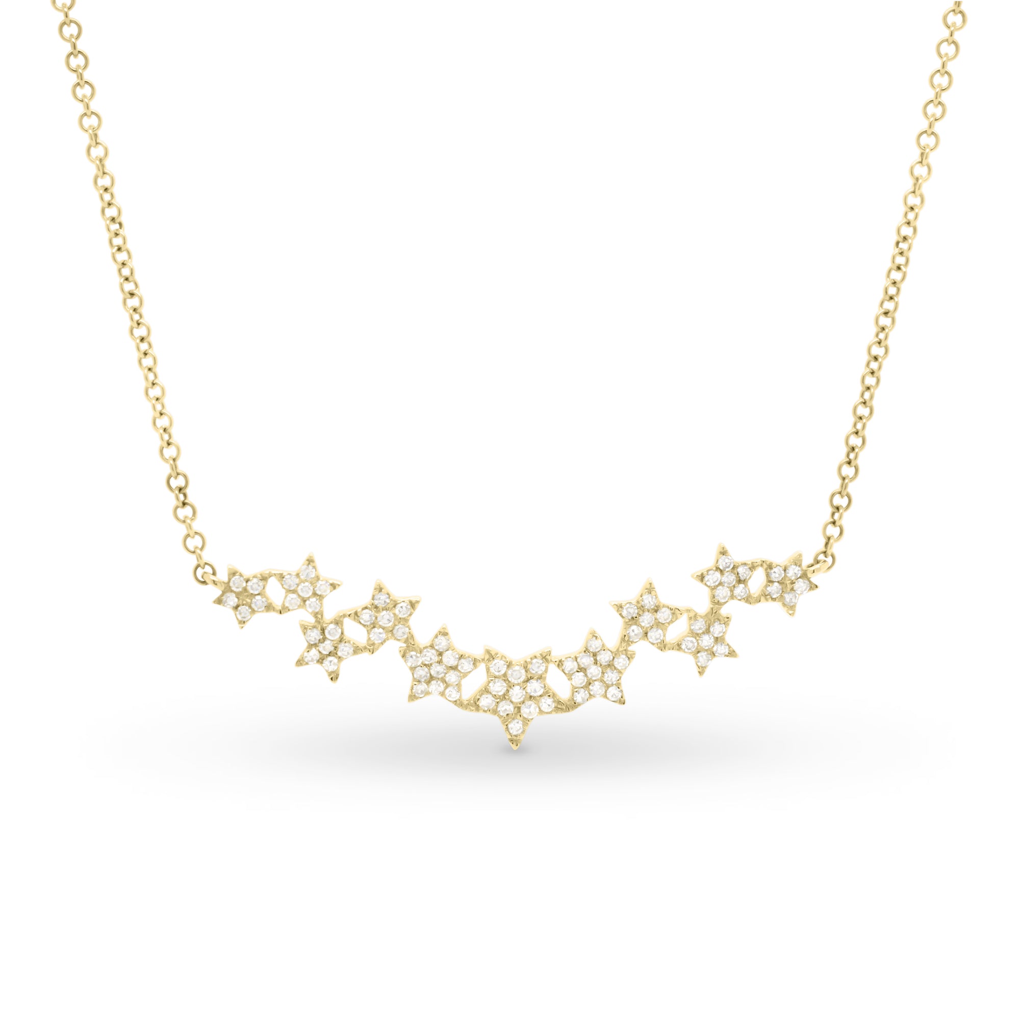 Diamond Star Bar Necklace - 14K gold weighing 1.98 grams  - 79 round diamonds weighing 0.20 carats