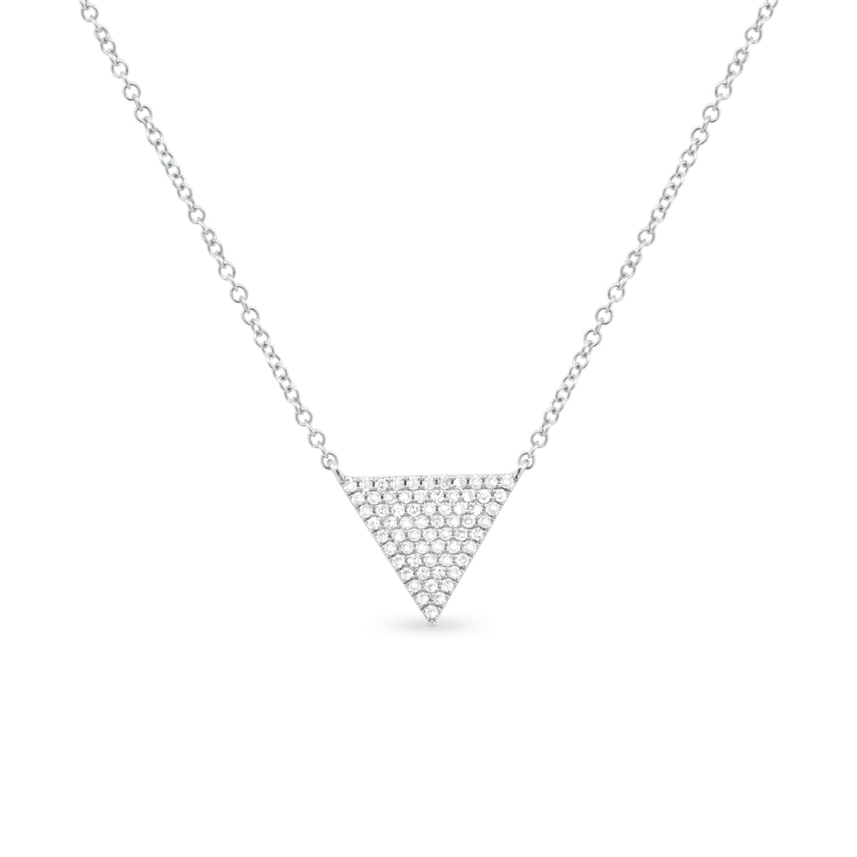 Diamond Triangle Pendant Necklace - 14K gold weighing 1.96 grams  - 66 round diamonds weighing 0.17 carats