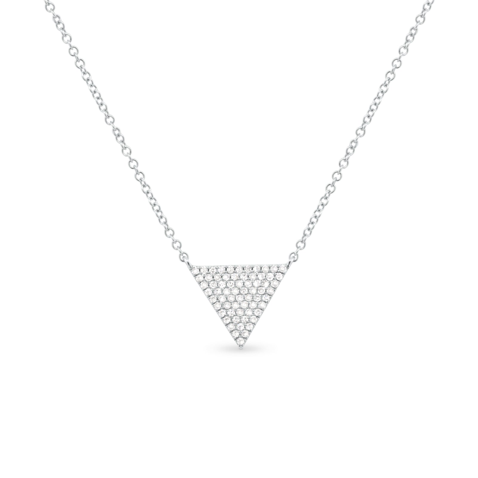 Diamond Triangle Pendant Necklace - 14K gold weighing 1.96 grams  - 66 round diamonds weighing 0.17 carats