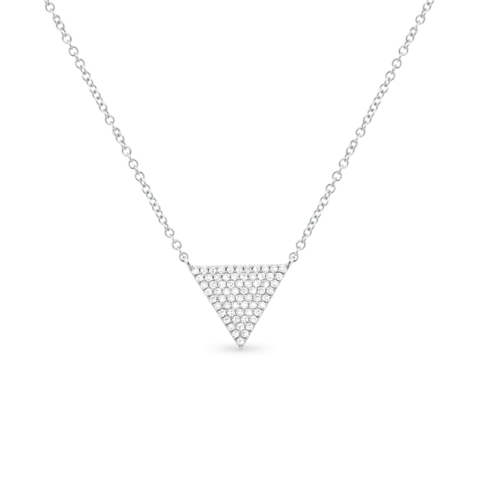 Diamond Triangle Pendant Necklace - 14K gold weighing 1.96 grams  - 66 round diamonds weighing 0.17 carats