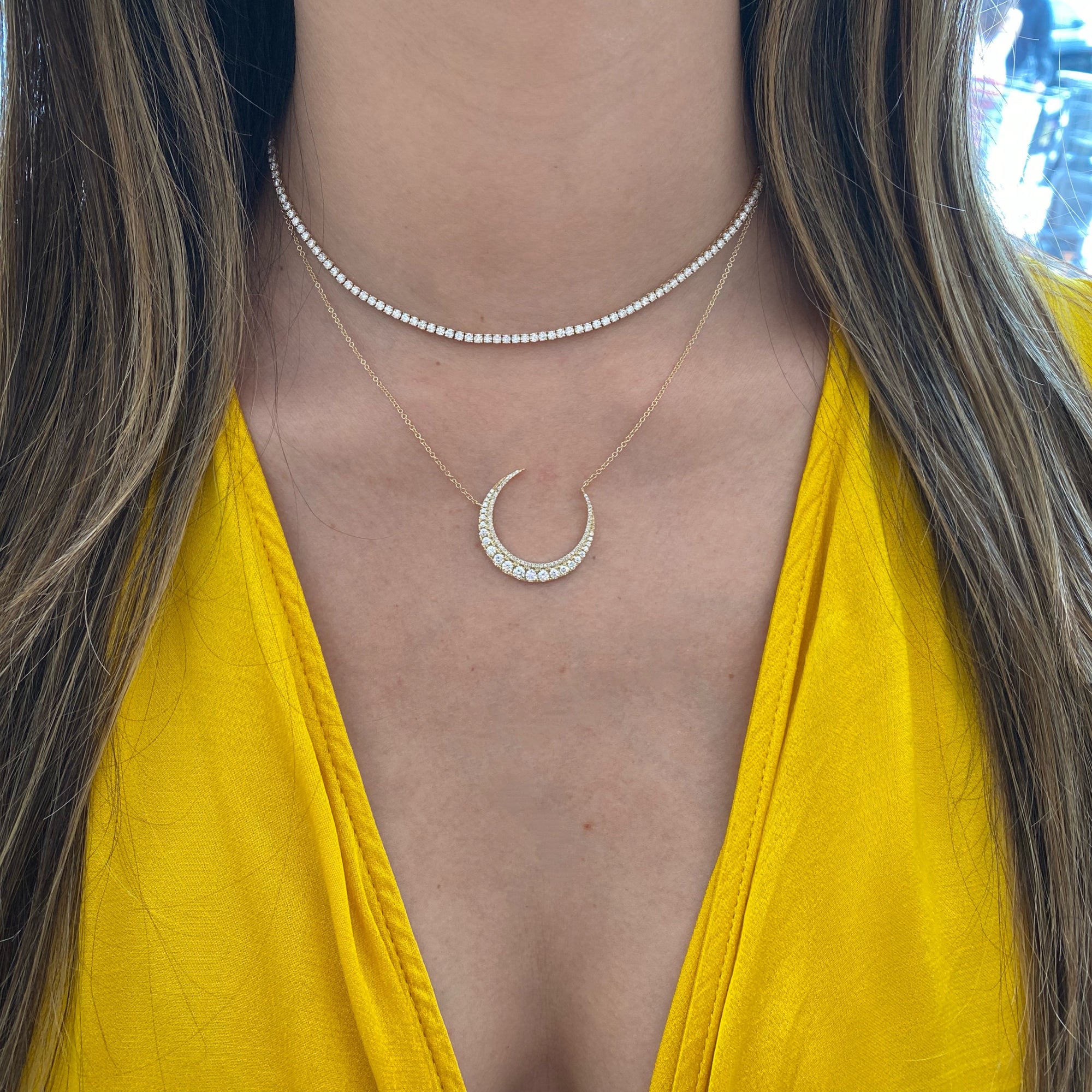 Diamond Large Crescent Moon Pendant Necklace