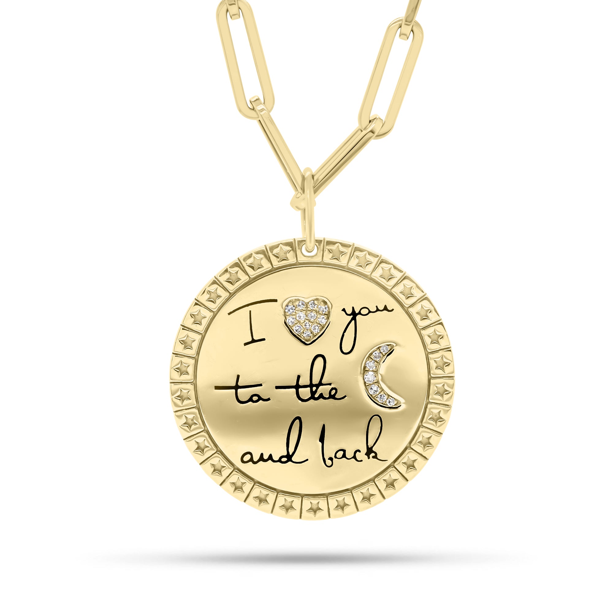 Diamond "I love you to the moon and back" pendant - 14K gold weighing 6.16 grams  - 19 round diamonds weighing 0.06 carats
