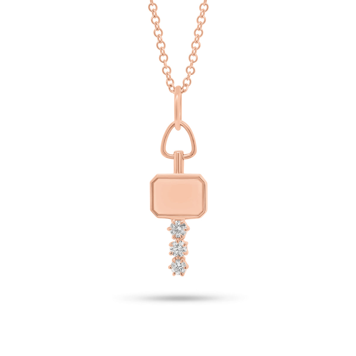 Diamond & Gold Key Pendant - 18K gold weighing 1.39 grams - 3 round diamonds weighing 0.13 carats