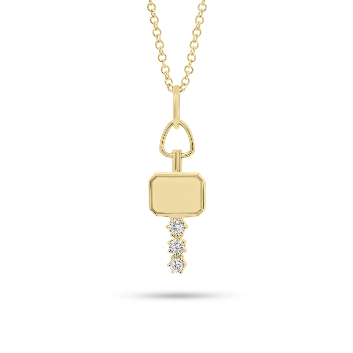 Diamond & Gold Key Pendant - 18K gold weighing 1.39 grams  - 3 round diamonds weighing 0.13 carats