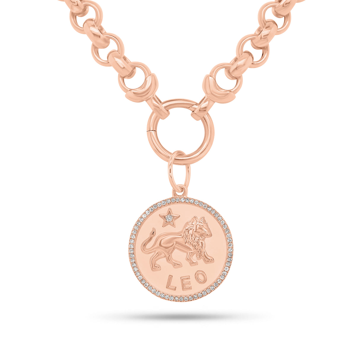 Diamond Zodiac Disc Pendant - 14K rose gold weighing 4.08 grams - 100 round diamonds weighing 0.31 carats