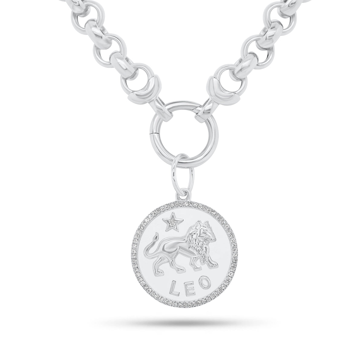 Diamond Zodiac Disc Pendant - 14K white gold weighing 4.08 grams - 100 round diamonds weighing 0.31 carats