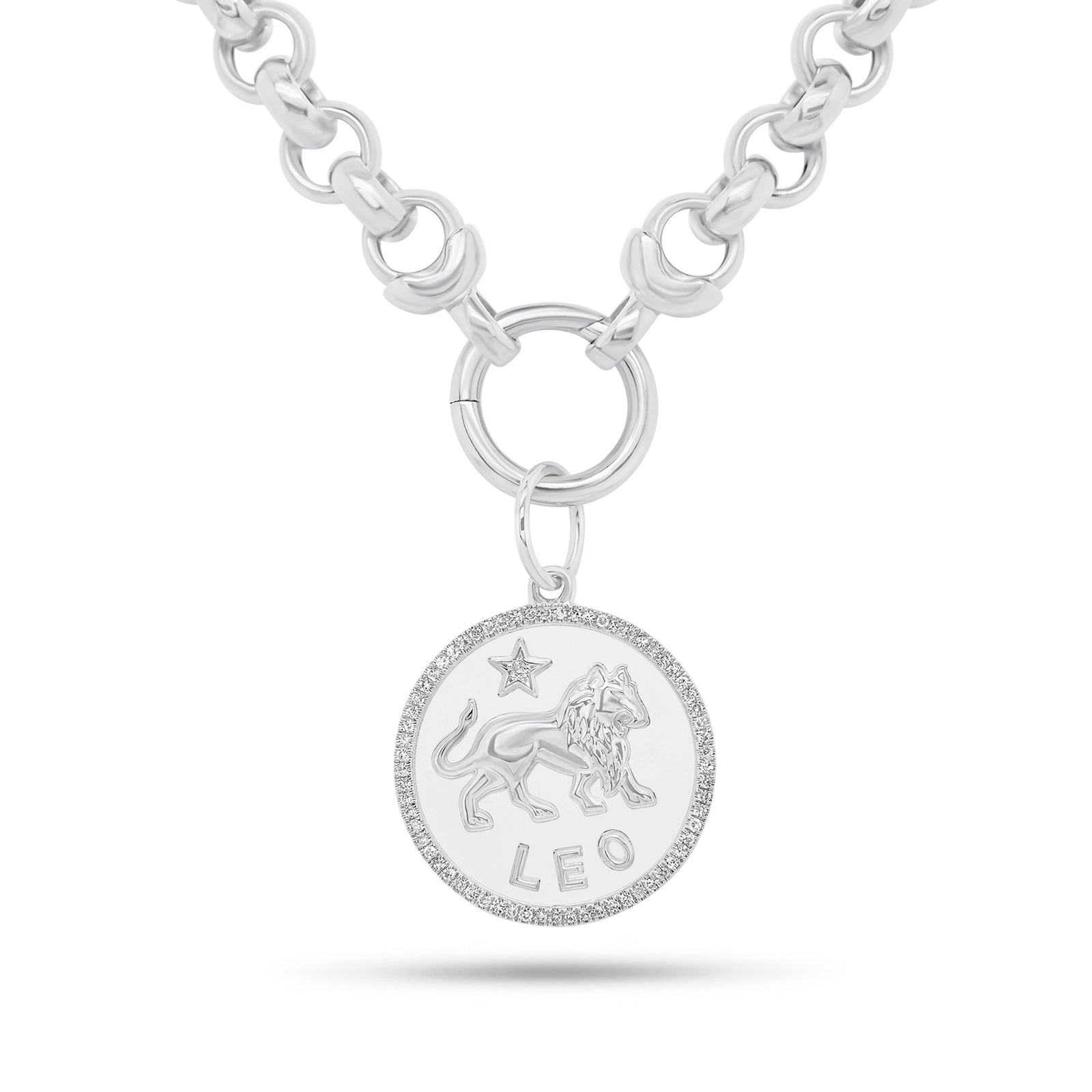 Diamond Zodiac Disc Pendant - 14K yellow gold weighing 4.08 grams - 100 round diamonds weighing 0.31 carats
