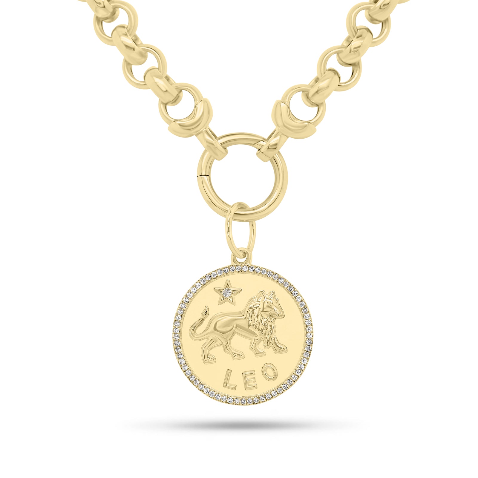 Diamond Zodiac Disc Pendant - 14K yellow gold weighing 4.08 grams - 100 round diamonds weighing 0.31 carats