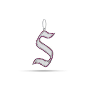 Pink Sapphire Gothic Initial Pendant - 14K gold weighing 2.45 grams - 101 pink sapphires weighing 0.35 carats
