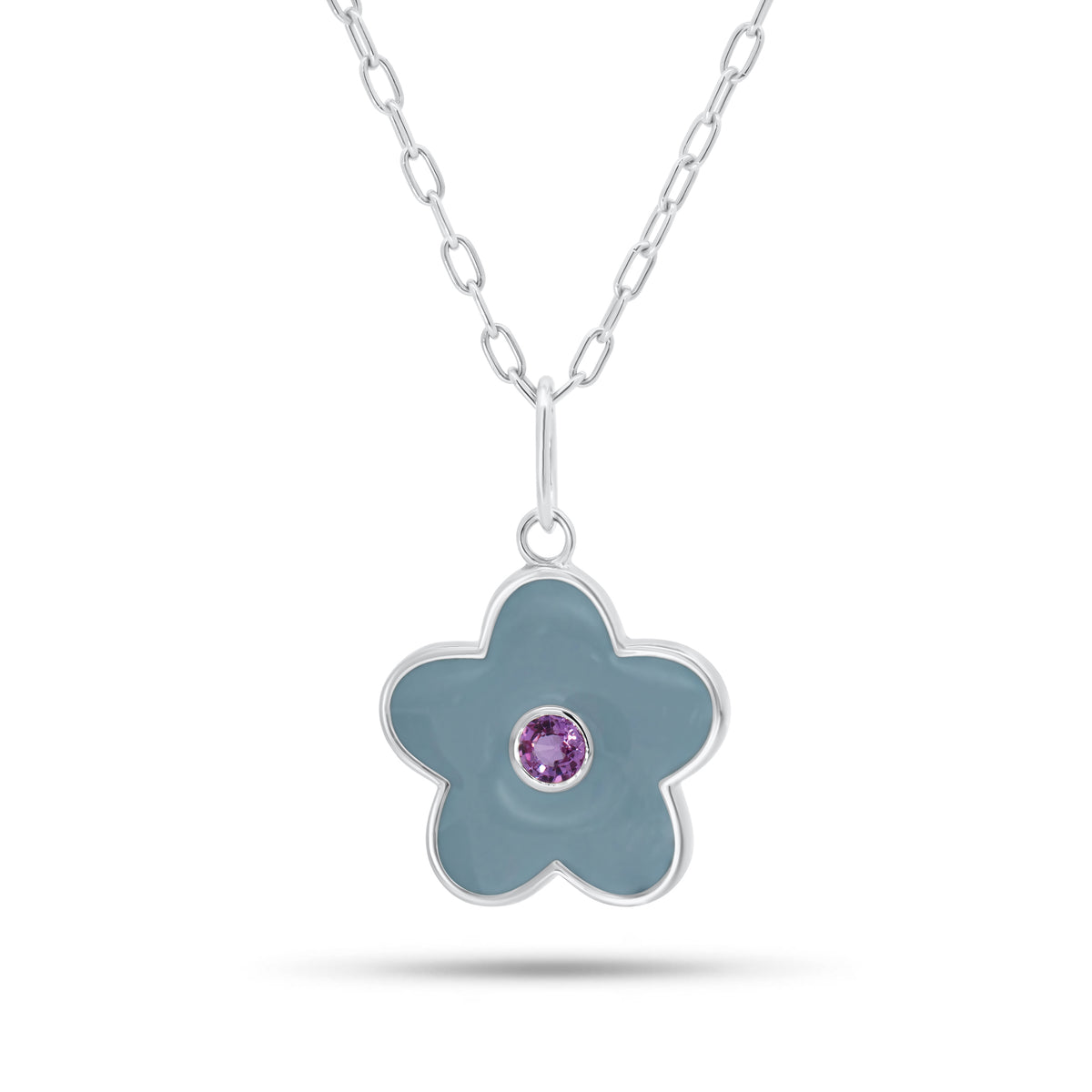 Pink sapphire and enamel popart flower pendant - 14K gold weighing 1.60 grams
- 0.15 ct pink sapphire