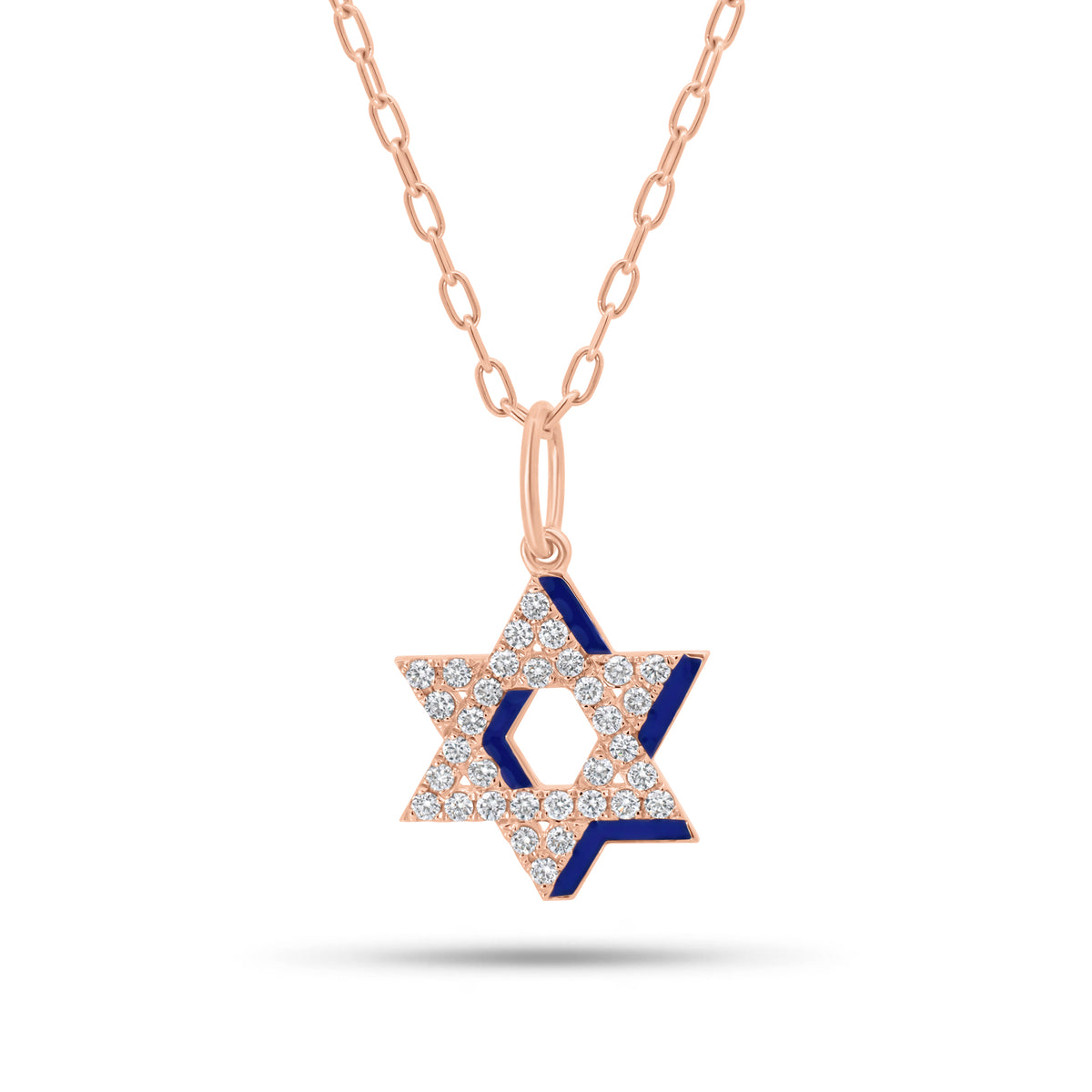 Diamond & enamel star of david pendant - 14K gold weighing 1.65 grams
- 33 round diamonds weighing 0.33 carats