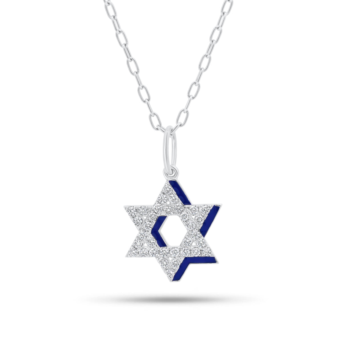 Diamond & enamel star of david pendant - 14K gold weighing 1.65 grams
- 33 round diamonds weighing 0.33 carats