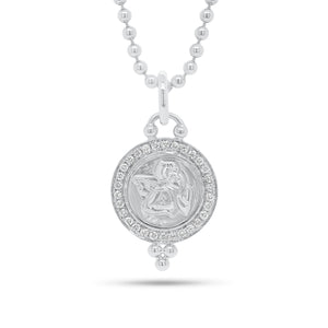 Diamond Angle Medallion Pendant - 14K gold weighing 2.78 grams - 30 round diamonds weighing 0.24 carats