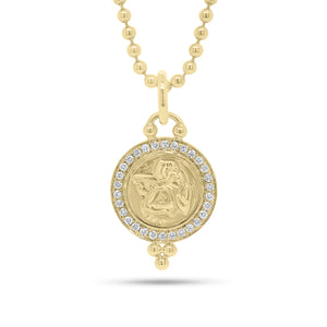 Diamond Angle Medallion Pendant - 14K gold weighing 2.78 grams  - 30 round diamonds weighing 0.24 carats