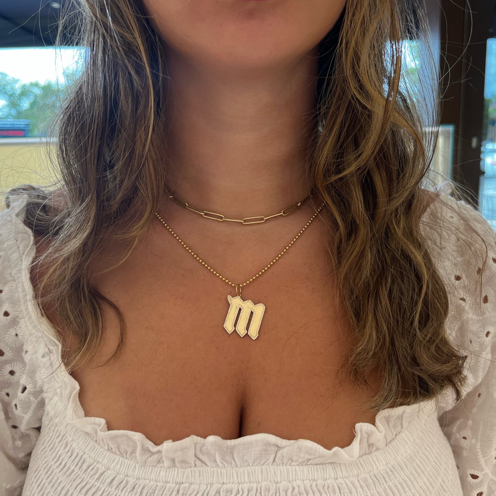 Diamond Gothic Initial Pendant - 14K gold weighing 5.91 grams  - 164 round diamonds weighing 0.49 carats