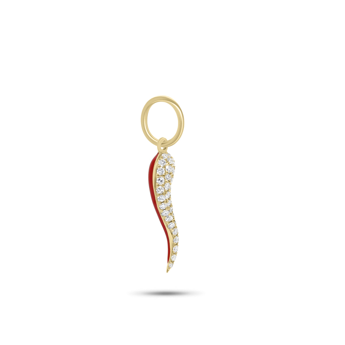 Diamond & Enamel Italian Horn Pendant - 14K gold weighing 0.41 grams  - 37 round diamonds weighing 0.10 carats