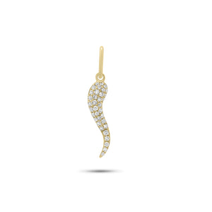 Diamond & Enamel Italian Horn Pendant - 14K gold weighing 0.41 grams - 37 round diamonds weighing 0.10 carats