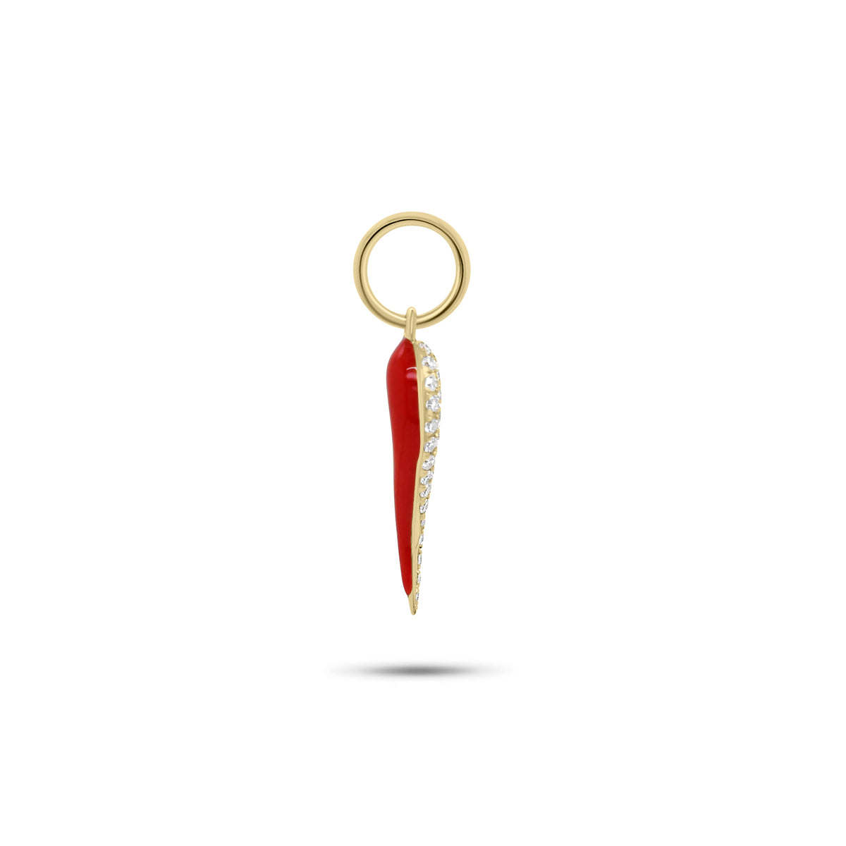 Diamond & Enamel Italian Horn Pendant - 14K gold weighing 0.41 grams - 37 round diamonds weighing 0.10 carats