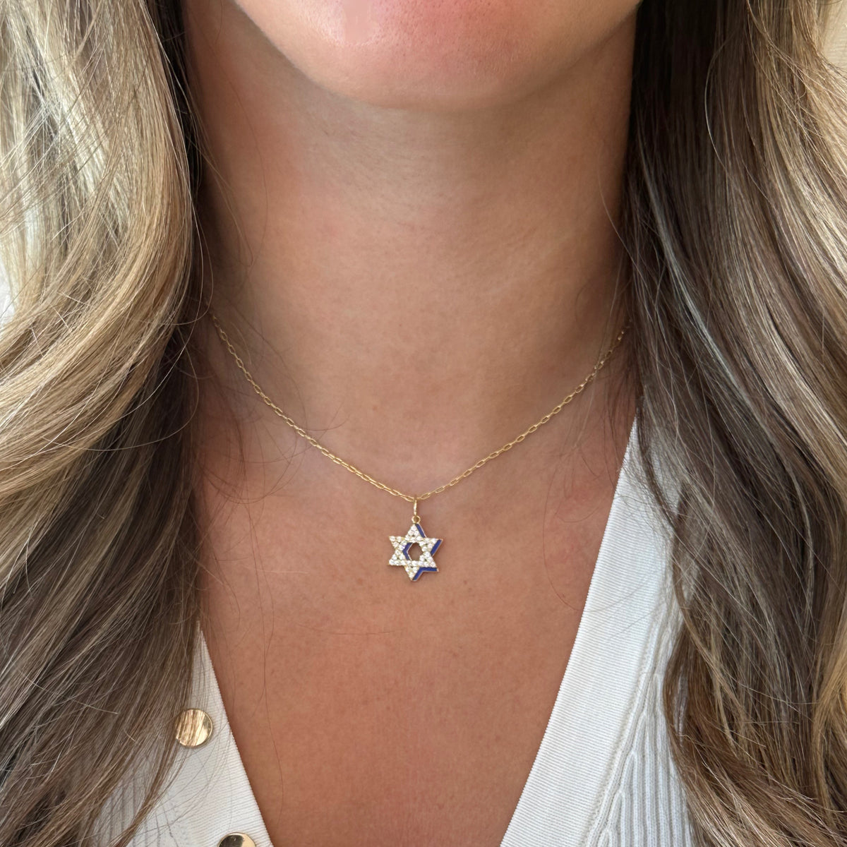 Diamond & Enamel Star of David Pendant
