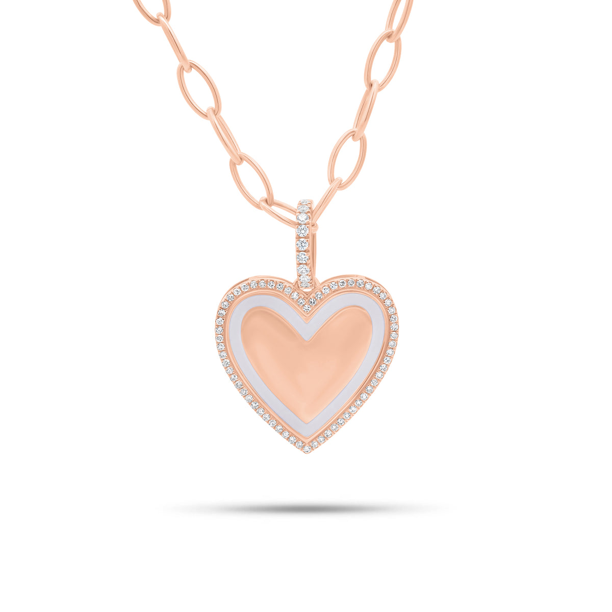 Diamond & Enamel Heart Pendant - 14K gold weighing 4.20 grams - 73 round diamonds weighing 0.28 carats