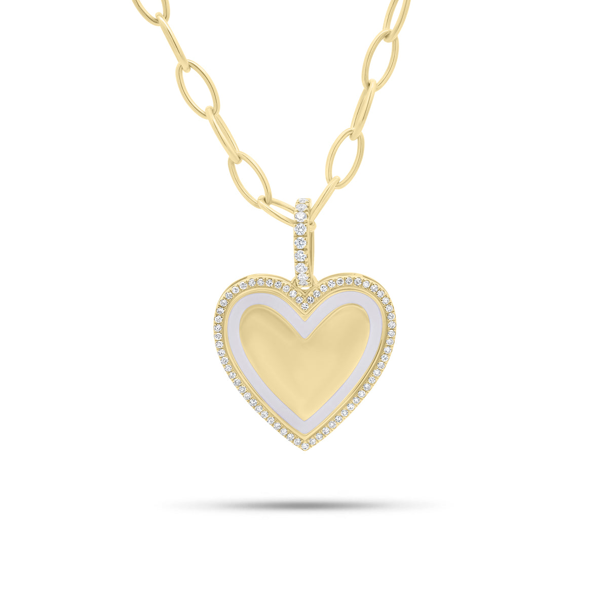 Diamond & Enamel Heart Pendant - 14K gold weighing 4.20 grams - 73 round diamonds weighing 0.28 carats