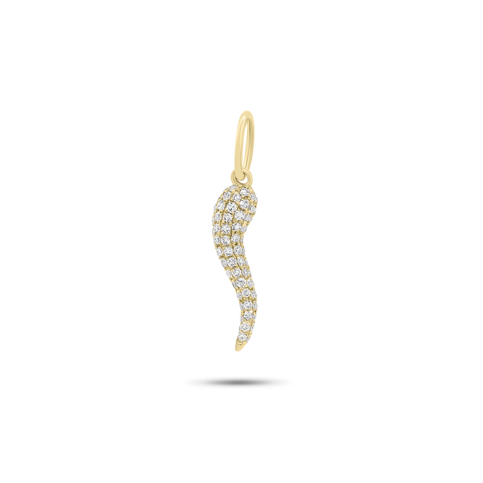 Pave Diamond Italian Horn Pendant - 14K gold weighing 0.47 grams  - 106 round diamonds weighing 0.27 carats