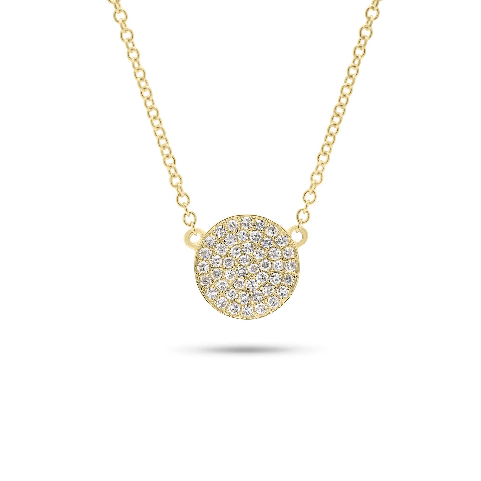 0.15 ct diamond disc pendant necklace 14K gold weighing 2.06 grams  - 47 round diamonds weighing 0.15 carats