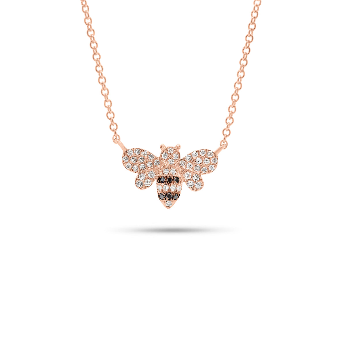 Diamond bee pendant necklace - 14K gold weighing 1.95 grams - 49 round diamonds weighing 0.13 carats