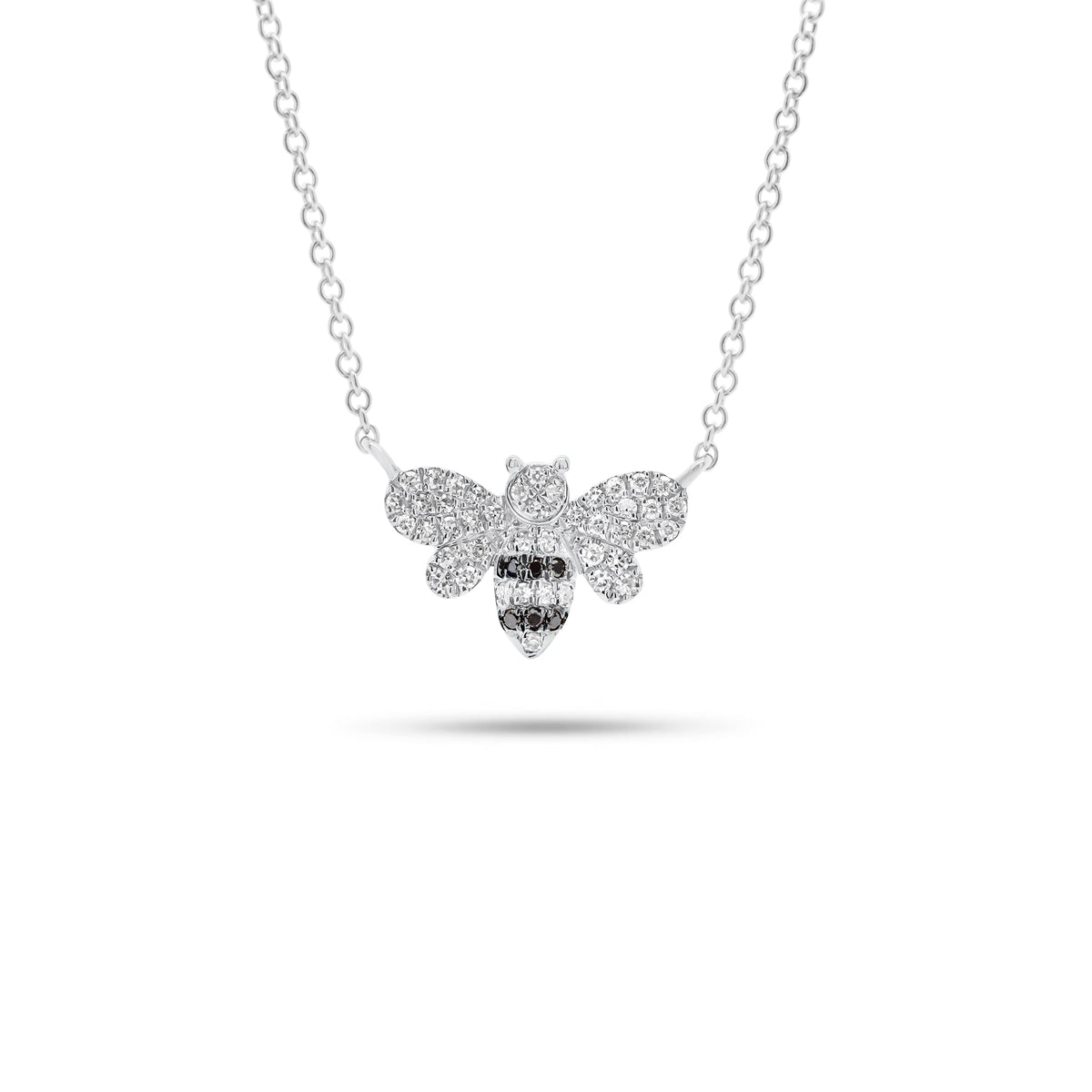 Diamond bee pendant necklace - 14K gold weighing 1.95 grams - 49 round diamonds weighing 0.13 carats