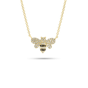 Diamond bee pendant necklace - 14K gold weighing 1.95 grams  - 49 round diamonds weighing 0.13 carats