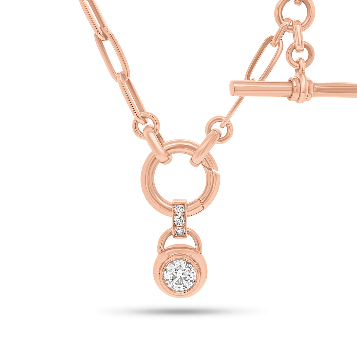 Diamond Bezel Pendant - 14K rose gold weighing 21.60 grams - 0.64 ct diamond (GIA-graded H color, SI1 clarity)