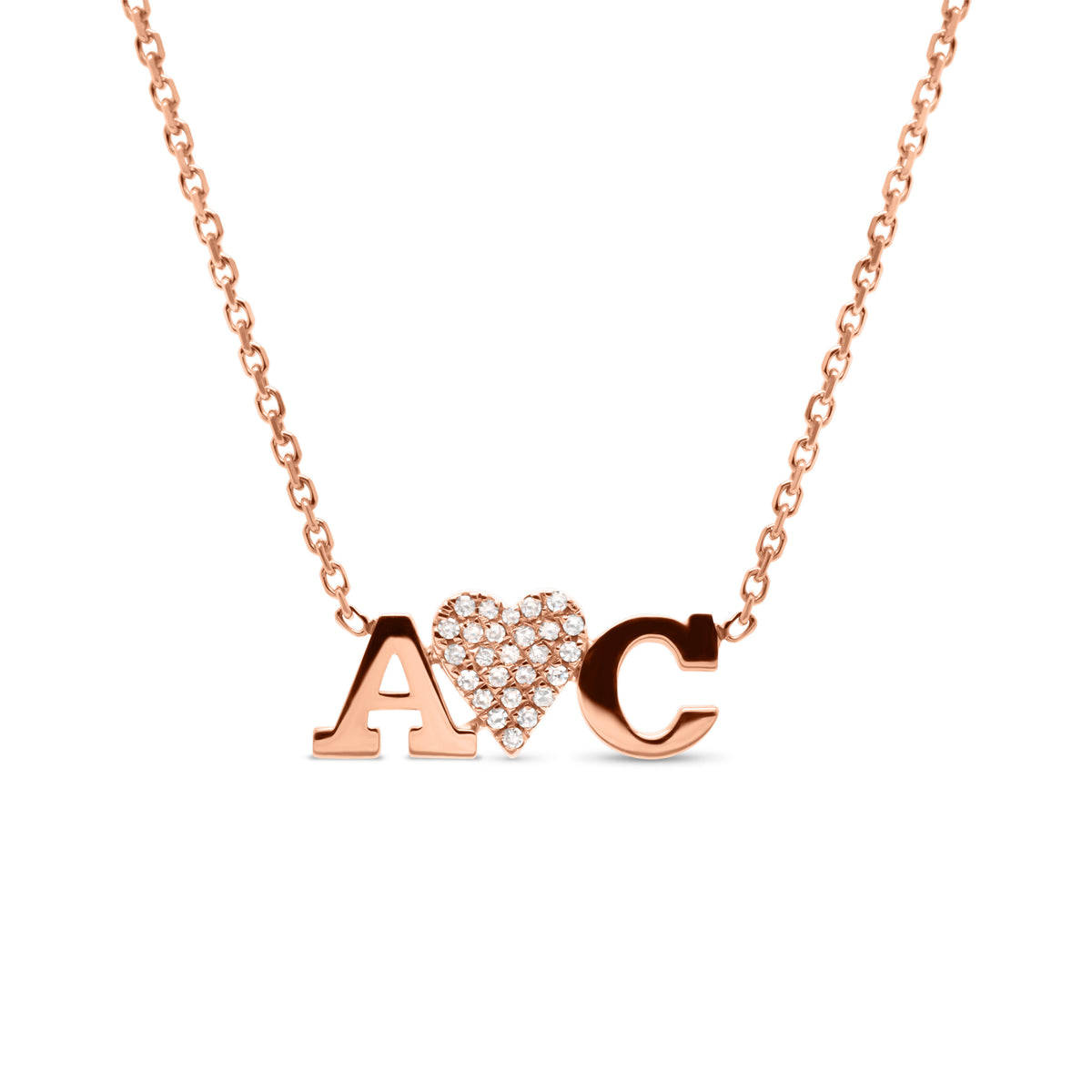 Diamond Initials Love Pendant Necklace - 14K gold weighing 2.10 grams - 26 round diamonds weighing 0.06 carats