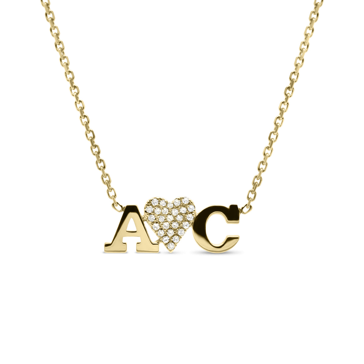 Diamond Initials Love Pendant Necklace - 14K gold weighing 2.10 grams  - 26 round diamonds weighing 0.06 carats