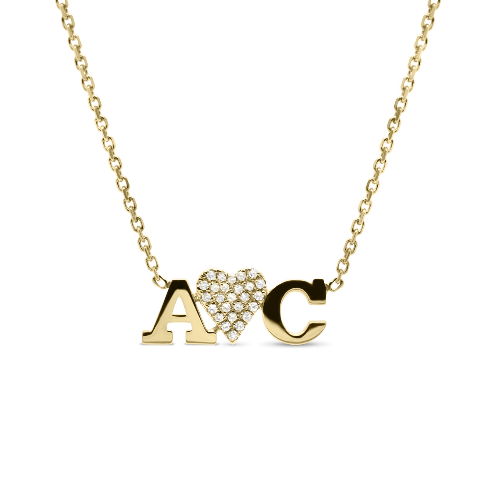 Diamond Initials Love Pendant Necklace - 14K gold weighing 2.10 grams  - 26 round diamonds weighing 0.06 carats