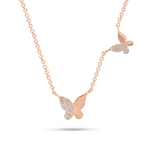 Diamond Butterfly Duo Necklace - 14K gold weighing 1.91 grams  - 30 round diamonds weighing 0.07 carats