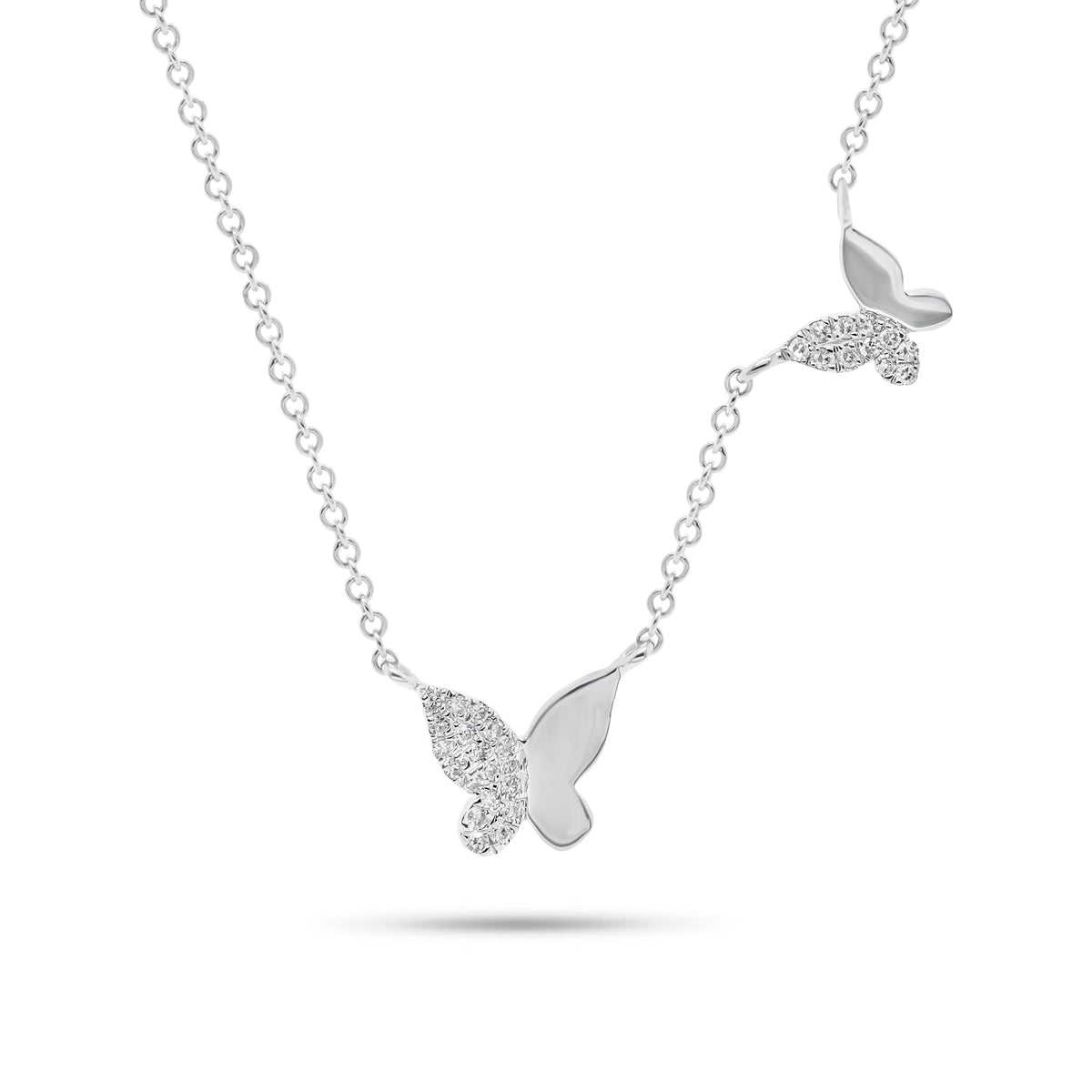 Diamond Butterfly Duo Necklace - 14K gold weighing 1.91 grams  - 30 round diamonds weighing 0.07 carats