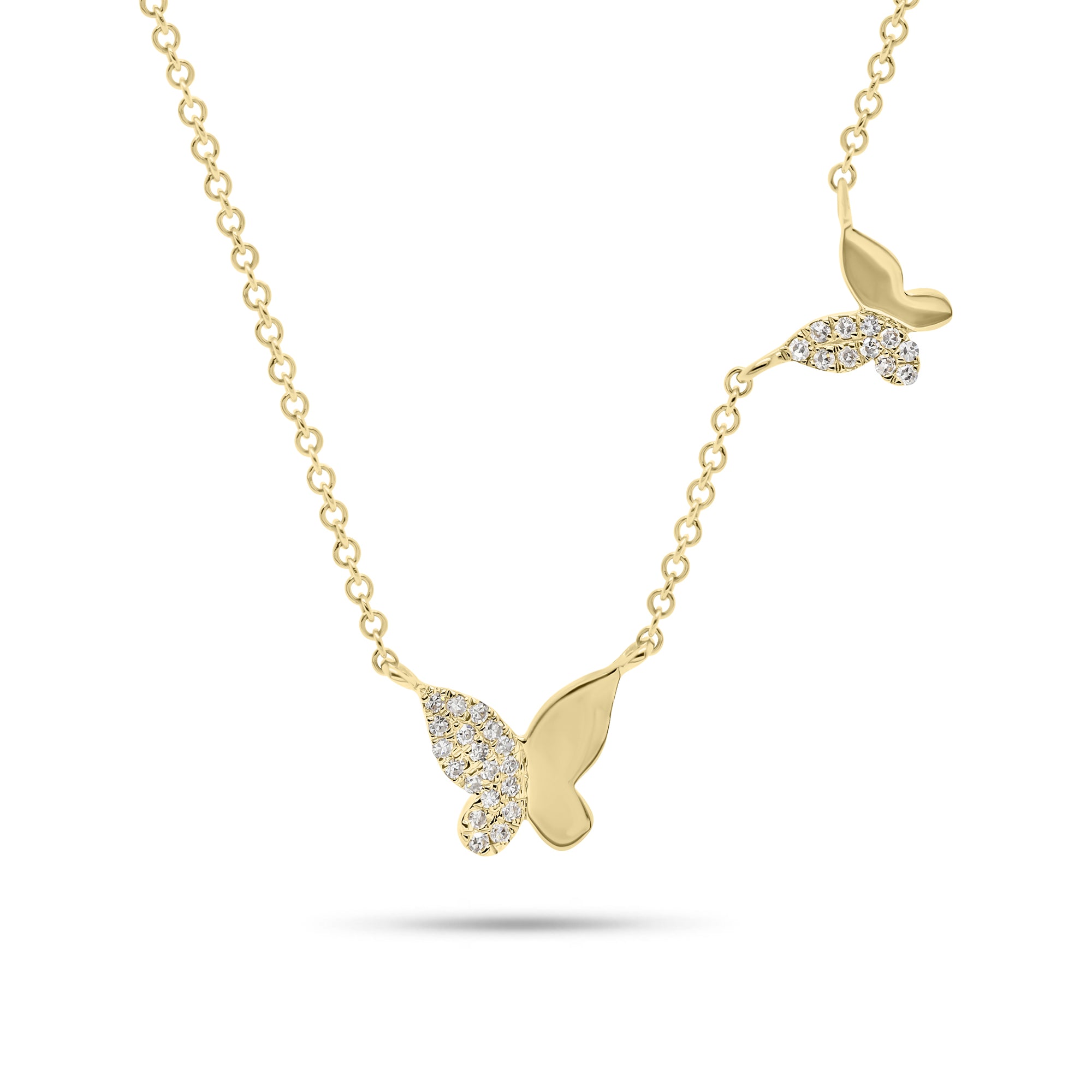 Diamond Butterfly Duo Necklace - 14K gold weighing 1.91 grams  - 30 round diamonds weighing 0.07 carats
