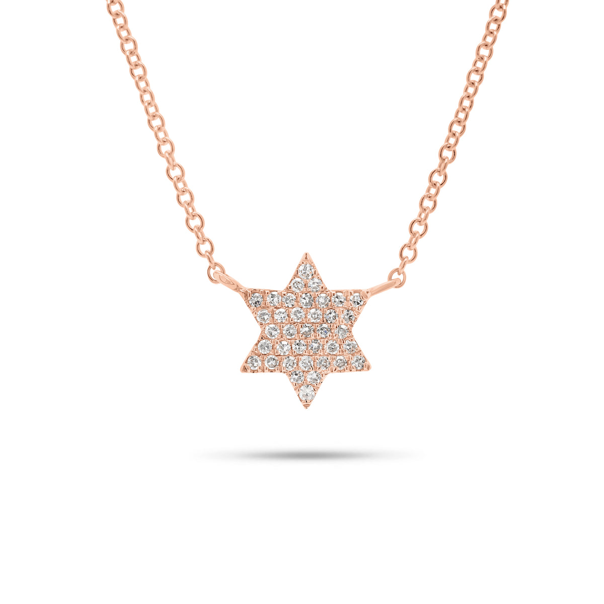 Pave Diamond Star of David Pendant Necklace - 14K gold weighing 1.75 grams - 37 round diamonds weighing 0.09 carats