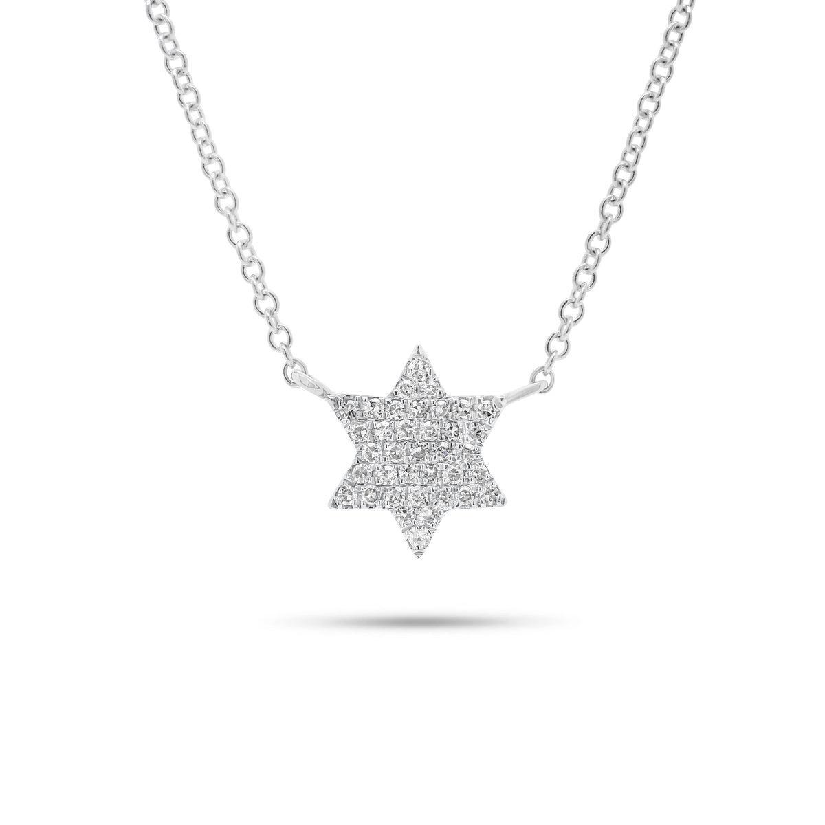 Pave Diamond Star of David Pendant Necklace - 14K gold weighing 1.75 grams - 37 round diamonds weighing 0.09 carats