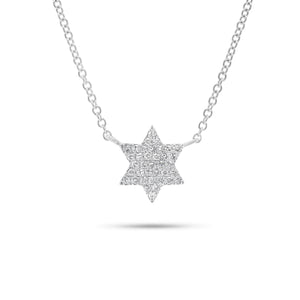 Pave Diamond Star of David Pendant Necklace - 14K gold weighing 1.75 grams - 37 round diamonds weighing 0.09 carats