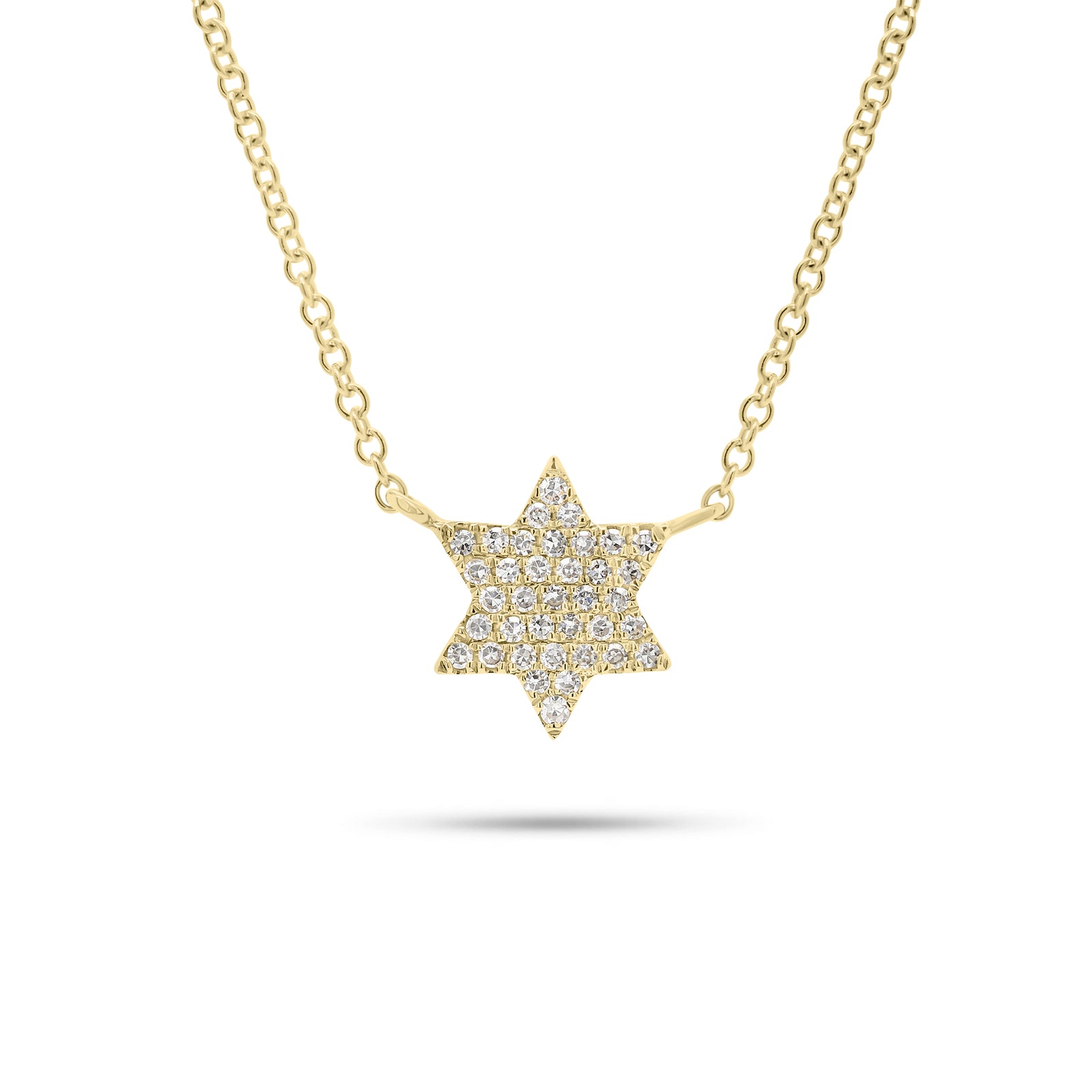 Pave Diamond Star of David Pendant Necklace - 14K gold weighing 1.75 grams  - 37 round diamonds weighing 0.09 carats