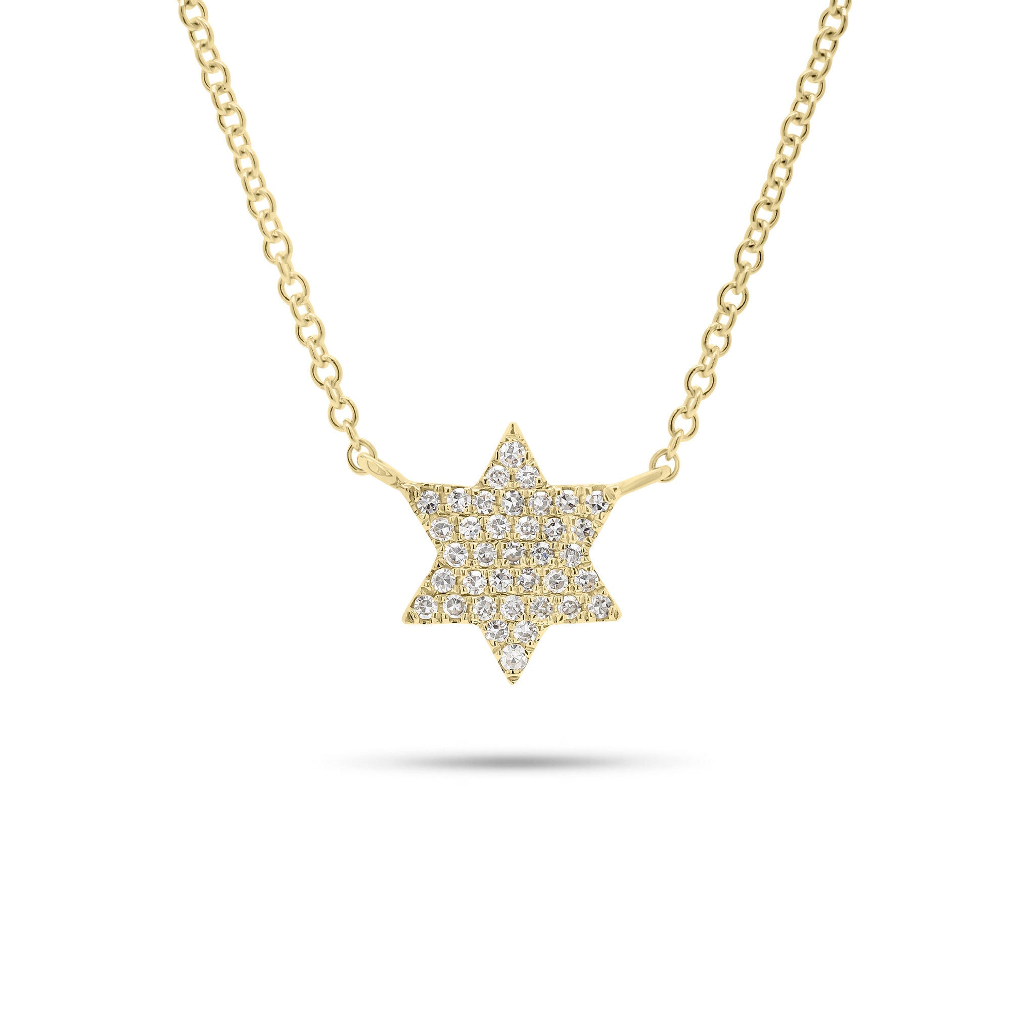 Pave Diamond Star of David Pendant Necklace - 14K gold weighing 1.75 grams  - 37 round diamonds weighing 0.09 carats