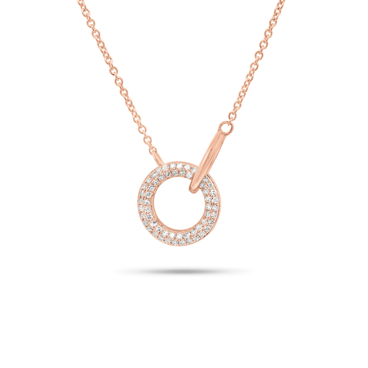 Diamond Circle & Link Pendant Necklace - 14K gold weighing 2.24 grams  - 58 round diamonds weighing 0.13 carats