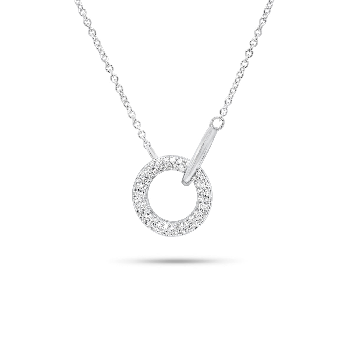 Diamond Circle & Link Pendant Necklace - 14K gold weighing 2.24 grams  - 58 round diamonds weighing 0.13 carats