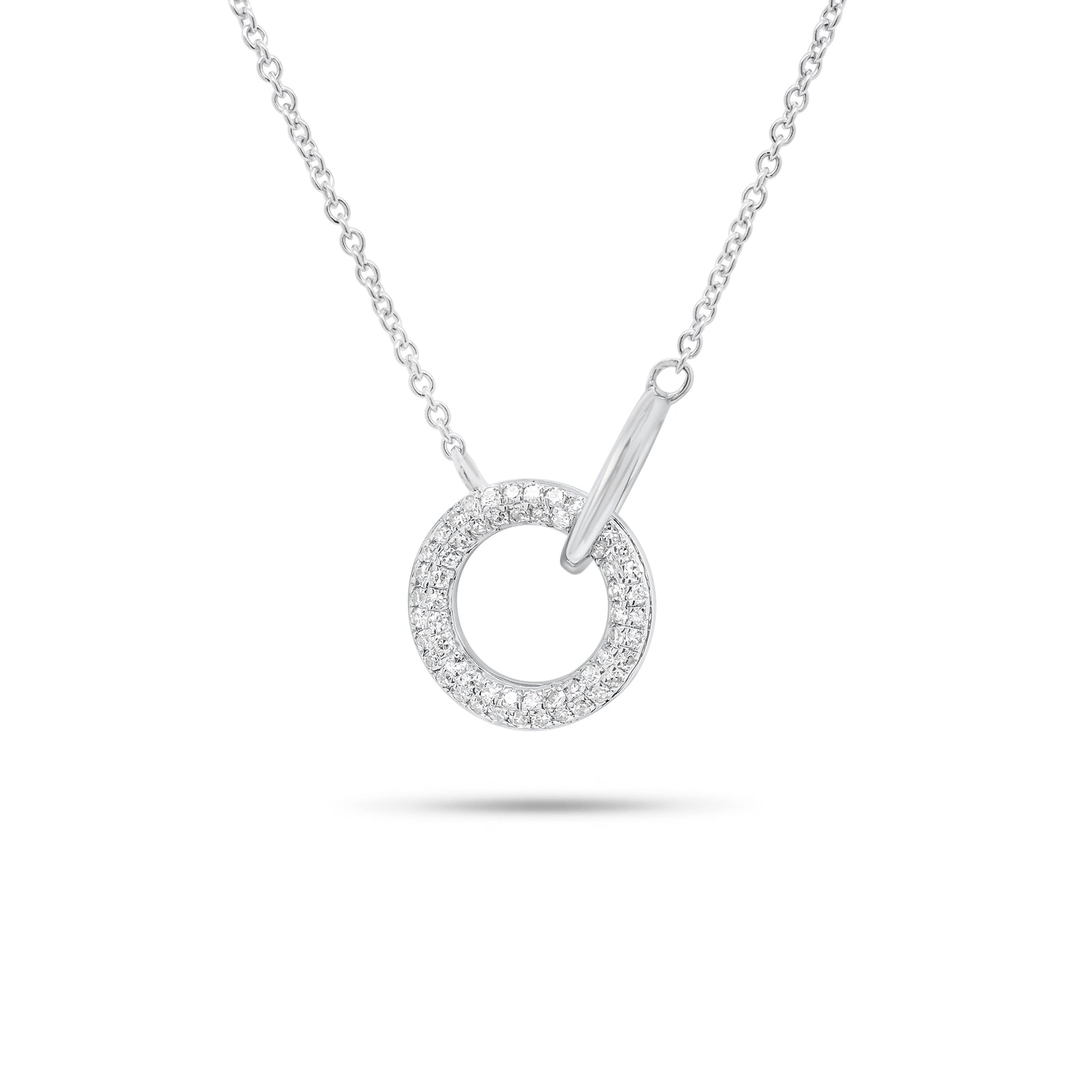 Diamond Circle & Link Pendant Necklace - 14K gold weighing 2.24 grams  - 58 round diamonds weighing 0.13 carats